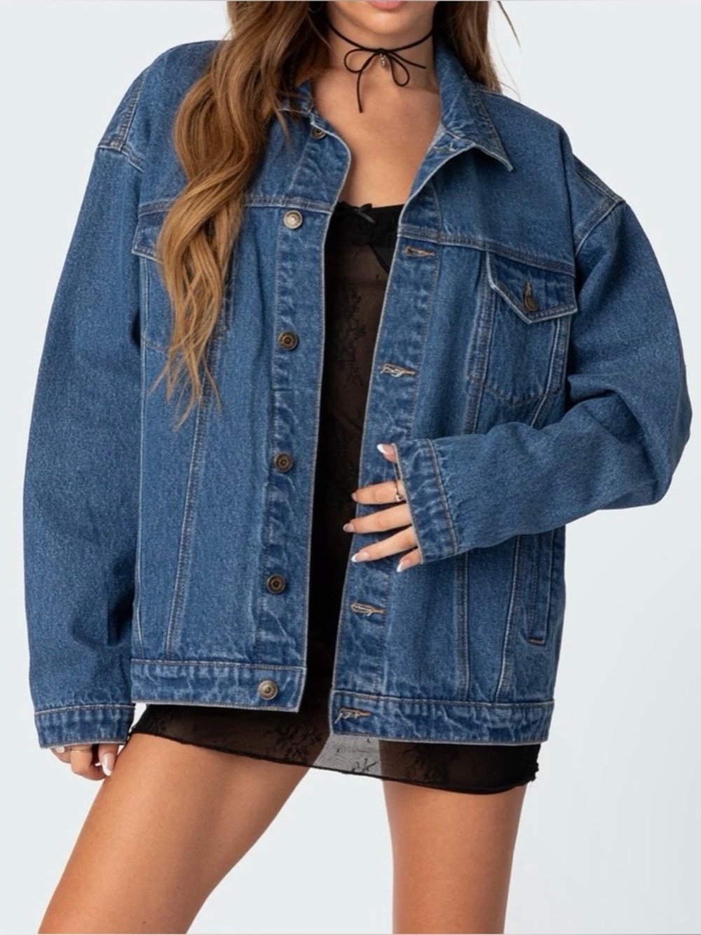 Edikted Oversized Denim Jacket Dark Blue Size Large NWOT